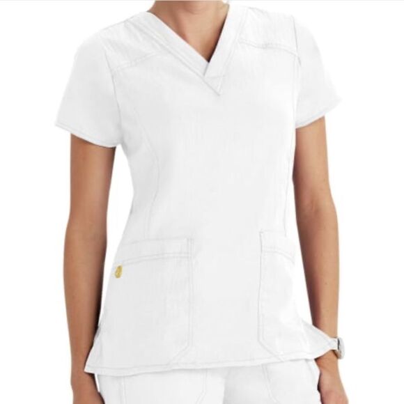 Wonder Wink 4X 4 Way Stretch Hi Performance White Scrub Top - Picture 1 of 15